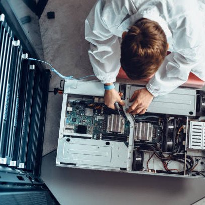 IT Engineer Servicing Part of a Supercomputer.